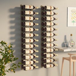 Gossi suport sticle de vin de perete, 24 sticle, 2 buc., auriu, fier