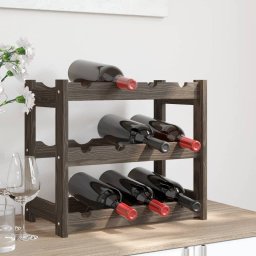 Gossi suport sticle de vin, 12 sticle, gri, lemn masiv de pin