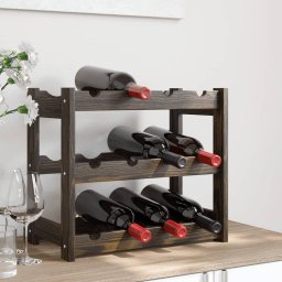 Gossi suport sticle de vin, 12 sticle, negru, lemn masiv de pin