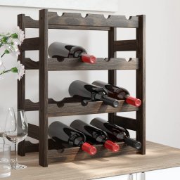 Gossi suport sticle de vin, 16 sticle, negru, lemn masiv de pin