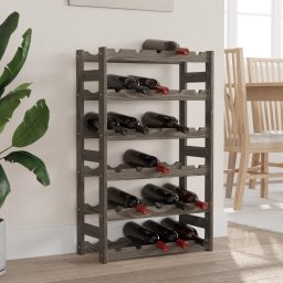 Gossi suport sticle de vin, 30 sticle, gri, lemn masiv de pin
