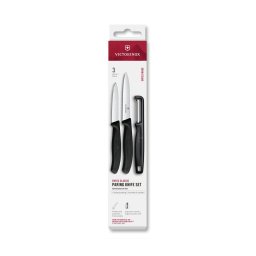 Victorinox - Set de 3 cuțite de bucătărie SWISS CLASSIC cu curățător, negru