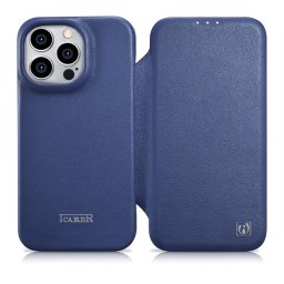 Husa iCarer CE Premium Leather Folio Case iPhone 14 Pro Magnetic Flip Leather Folio Case MagSafe Blue (WMI14220714-BU)