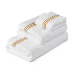 Set 3 Prosoape Hotel Premium – Alb cu Dungi Brodate, 680 g/mp – 30x50 cm, 50x90 cm, 70x140 cm