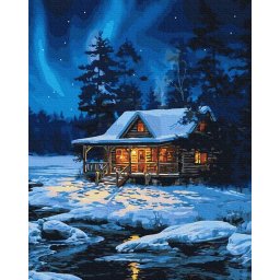Set pictura pe numere, cu sasiu, Cabana iarna, 40x50 cm