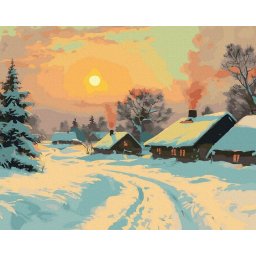 Set pictura pe numere, cu sasiu, Refugiu de iarna, 40x50 cm