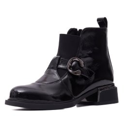 Botine dama din piele naturala lacuita, Karisma 7QXS70015B 01-L, negru