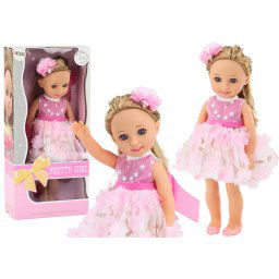 Perie de păr cu agrafe pentru păpușă, rochie roz, păr lung, 38 cm