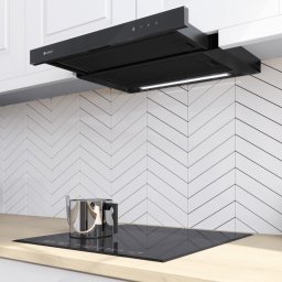 Hota incorporabila Teslo 60.1 Black. Clasa energetica B, latime 59,6 cm, adancime 28,5 cm, control tactil cu display LED, gama de viteza: 3 trepte, randament max. 575 mc/h, Neagra
