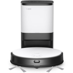 Robot de aspirare TP-Link Tapo RV20 Mop Plus, aspirator&mop&statie, sistem MagSlim LiDAR, 2700 Pa, Ultra-Slim 7.8 cm, autonomie de pana la 3 ore, 2600 mAh, recipient apa 300 ml, golire automata - capacitate 4L, aspirare silentioasa, alb/negru