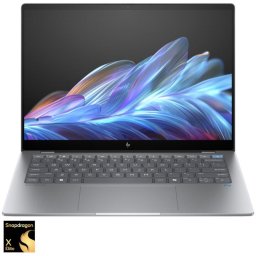 Laptop HP OmniBook X 14-fe0001nn, Procesor Qualcomm® Snapdragon® X Elite X1E-78-100, Display 14'' 2.2K (2240 x 1400), IPS, Touch, Memorie RAM 16GB LPDDR5x, Capacitate 512GB SSD, Placa video integrata Qualcomm® Adreno™, Windows 11 Home, Silver (INT Ke