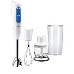 Mixer vertical Braun MQ3025WH Spaghetti, 700 W, Pahar gradat 0.6 l, Tocator 0.35 l, Tel, 2 viteze, Alb-Albastru