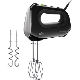 Mixer de mana Braun MultiMix HM2110BK 0X22211062, 500 W, 4 viteze + Turbo, Tehnologie SlowStart, 2 teluri, 2 carlige pentru aluat, Negru
