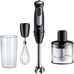 Mixer vertical Braun MQ55236M, 1000 W, 25 trepte viteza, Functie Turbo, Tocator 500 ml, Pahar gradat 600 ml, Tel, Negru-Inox