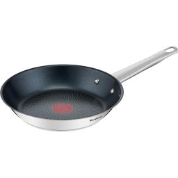 Tigaie Tefal Cook Eat, inductie, invelis antiaderent Titanium, indicator Thermo-Signal, maner nituit, inox premium, 28 cm, argintiu/negru