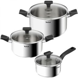 Set 6 piese Tefal Delicious, inductie, cratita de 16 cm, oala de 20/24 cm, 3 capace de sticla, manere ergonomice, interior gradat, inox premium, argintiu