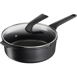 Cratita cu capac de sticla Tefal Robusto, 26 cm, inductie, invelis antiaderent din titan, aluminiu turnat, indicator Thermo-Signal, margini turnare, maner lateral integrat, negru