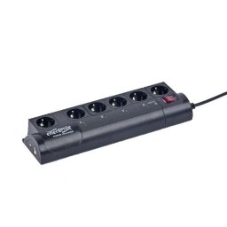 Prelungitor PRELUNGITOR inteligent GEMBIRD, Schuko x 6, conectare prin Schuko (T), cablu 1.5 m, 10 A, protectie supratensiune, protectie copii, negru