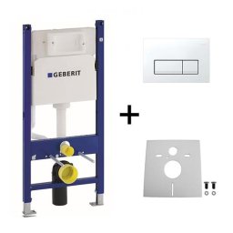 Set rezervor wc incastrat, Geberit, Duofix, si clapeta alba, Delta 51, pentru vase WC suspendate