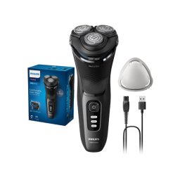 Aparat de ras PHILIPS Shaver Seria 3000 S3244/12, barbierit umed şi uscat, fara fir, capete 5D pivotante si flexibile, lame autoascutire, 60 min, sistem de barbierire anticoroziune, capac de protectie, Negru
