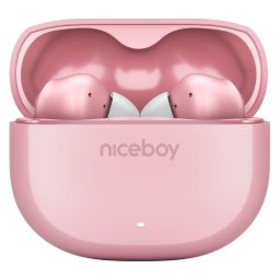 Niceboy Pins 4 - Căști wireless cu ANC, 400 mAh (carcasă) + 2 x 50 mAh (căști), IPX4, roz