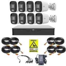 Sistem supraveghere 8 camere Uniview, 5MP, ColorHunter, 5MP 2K+, Lumina Alba 20m, Vedere color pe timp de noapte, DVR 8 canale, Accesorii montaj, Vizualizare de pe telefon