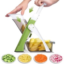 Mandolina de bucatarie multifunctionala, safe mandoline slicer, chopper profesional legume, 30+ presetari, container inclus, verde