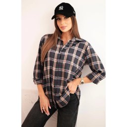 Kesi Włoski Women's cotton checkered shirt with a longer back graphite