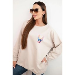 Polski Women's oversized cotton sweatshirt with colorful wings on the back beige