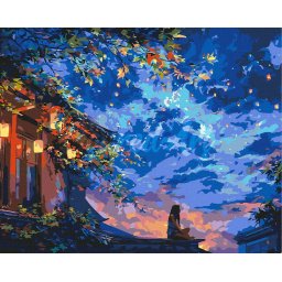 Set pictura pe numere, cu sasiu, Noaptea lampioanelor, 40x50 cm