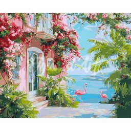Set pictura pe numere, cu sasiu, Vila la malul marii, 40x50 cm