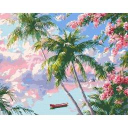 Set pictura pe numere, cu sasiu, Laguna tropicala, 40x50 cm