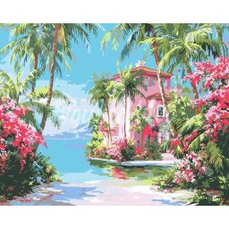 Set pictura pe numere, cu sasiu, Casa in paradis tropical, 40x50 cm