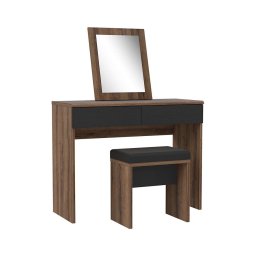 Masă de toaletă JUNO cu taburet, 45 x 29,6 cm, maro/negru