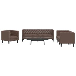 Set canapele Chesterfield cu 3 locuri, maro, piele eco. GartenMobel Dekor