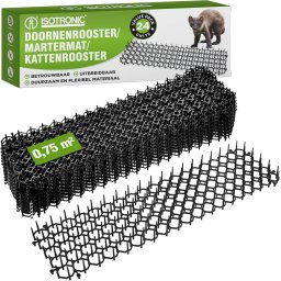 Covoraș Anti-Pisici și Câini ISOTRONIC – Set 12 Bucăți, 48x13 cm, Negru – Barieră cu Țepi pentru Protecție Mobilier, Grădină, Motor Auto, Canapele