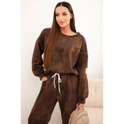 Kesi Włoski Women's oversized tracksuit set made of viscose with a washed effect brown