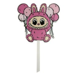 Topper tort lemn Labubu 13 x 14 cm