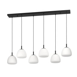 Suspensie Balmes 390203, 6xE27, sticlă albă și metal negru, L144,5 cm