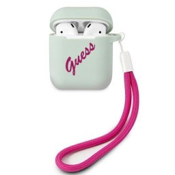Husa de protectie Guess Metal Logo pentru Airpods 2, Albastru