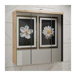 Dulap de baie suspendat cu oglindă VENOM, verde / stejar Artisan