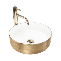 REA-U6630 - Lavoar pentru blat SAMI, diam. 36 cm, ceramică, alb, auriu periat