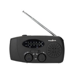 Nedis RDFMCR2000BK - Radio AM/FM cu manivelă, panou solar și lanternă LED, acumulator 2000 mAh