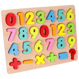 Puzzle Incastru 3D cu Cifre si Semne Matematice, din lemn