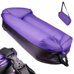 Saltea Autogonflabila ""Lazy Bag"" tip sezlong, 185 x 70cm, culoare Negru-Violet, pentru camping, plaja sau piscina