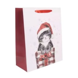 Pungă cadou cu sclipici și model pisică - 26 x 32 cm