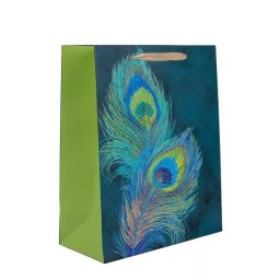 Pungă cadou cu model de pene de păun - 31 x 42 cm