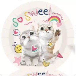 Farfurie din hârtie cu model de pisică - set de 10 bucăți