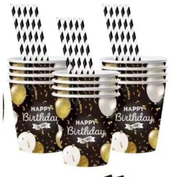 Pahare din carton cu model de balon pentru ziua de naștere - set de 10 bucăți.