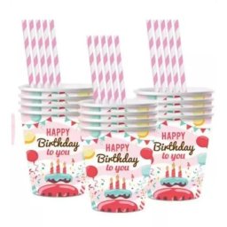 Pahare de hârtie "La mulți ani!" - set de 10 buc.